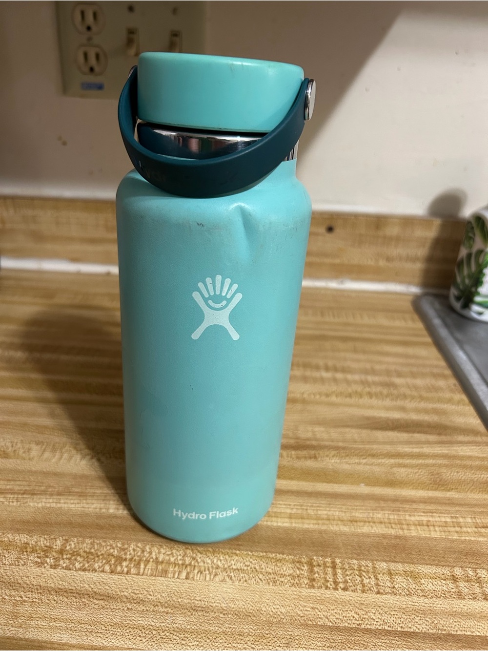 Hydro Flask Aqua Teal Double-Walled Bottle with Dark Teal Handle